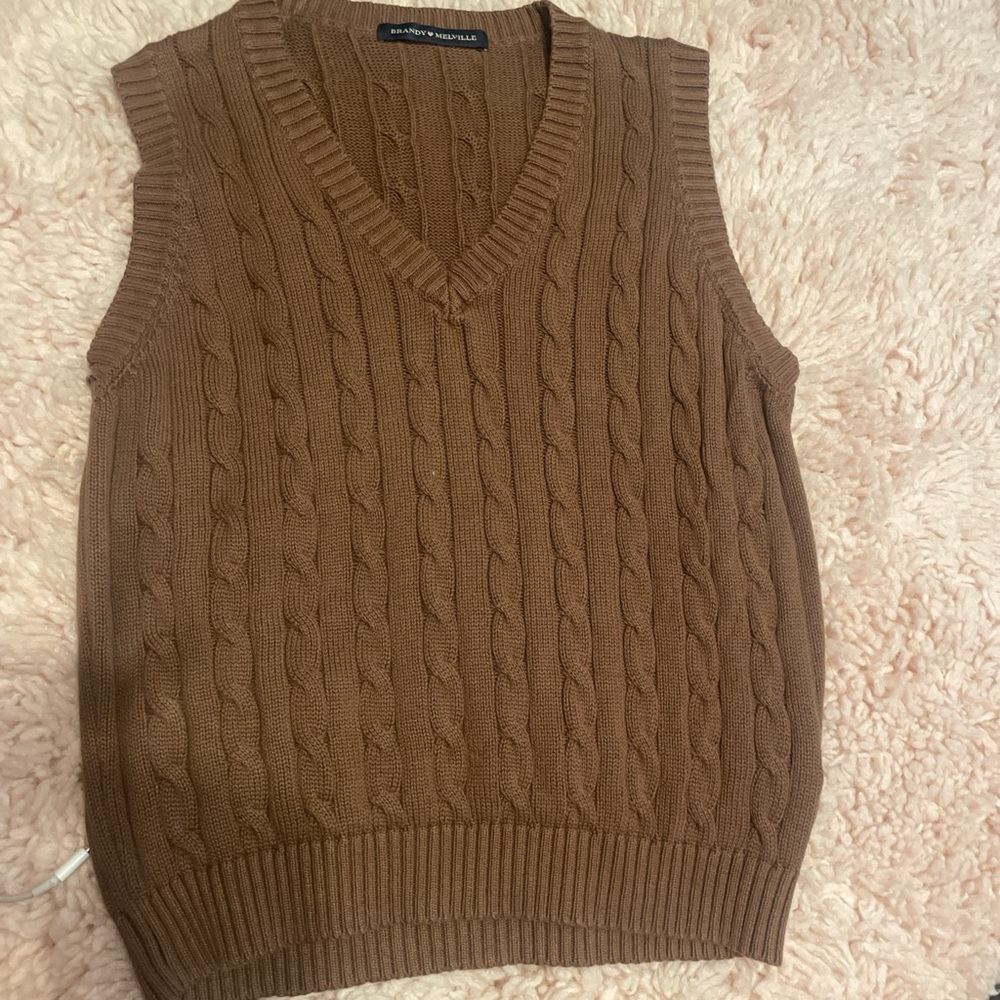 Brown Cable Knit Sweater Vest